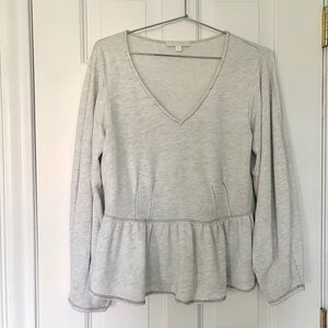 Anthrpologie Women's Gray V-Neck Peplum Sweatshirt Top